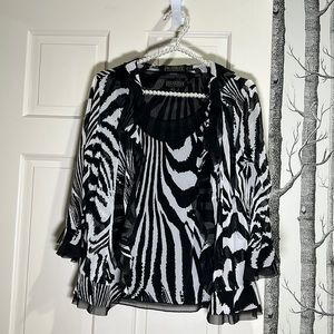 PICADILLY FASHION TWO PIECE MESH ZEBRA SHIRT SET-WOMENS PETITE MEDIUM